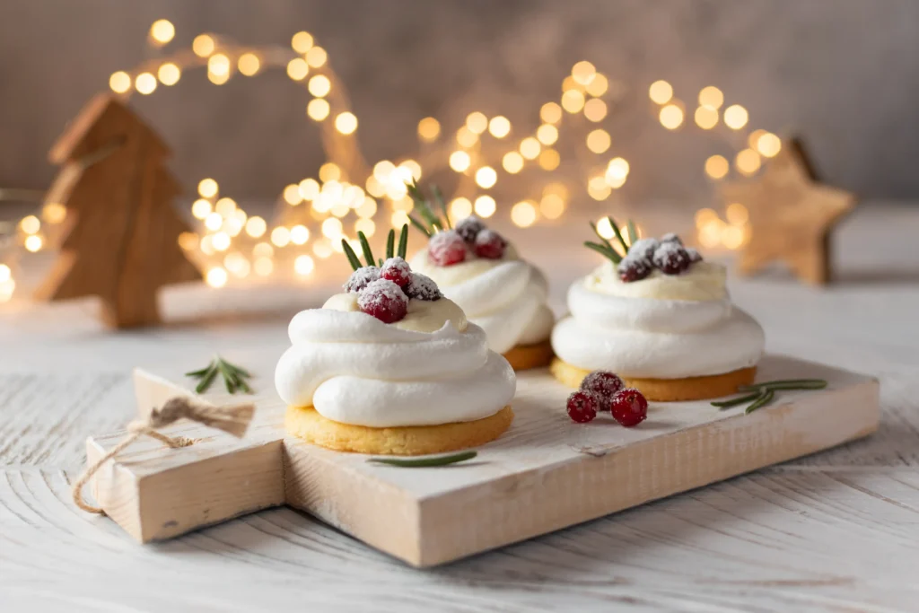 Christmas cookies with foam and currants on top.