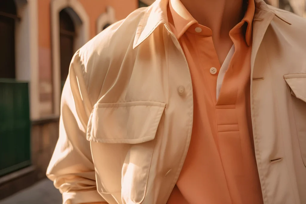 Men's jacket in the colour of the year 2024 Peach Fuzz.